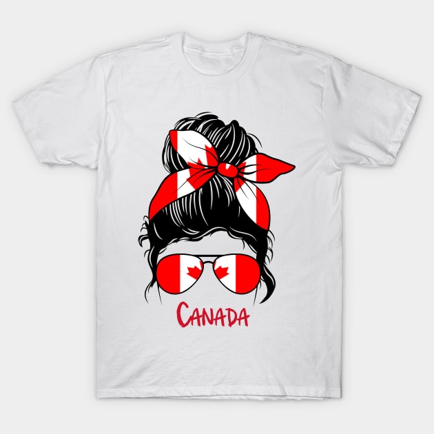 Canadian Girl, Canadian girlfriend, Canada Messy bun T-Shirt by JayD World